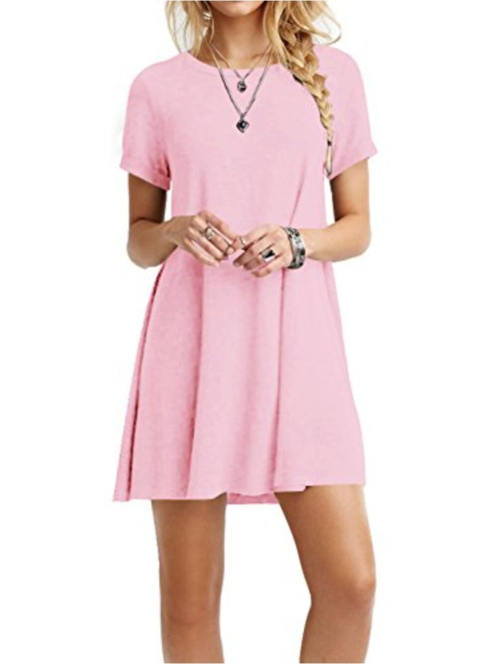 Loose Casual T-Shirt Dress Cotton Stretchy Mini Swing Dress Scoop Neck Plus Size